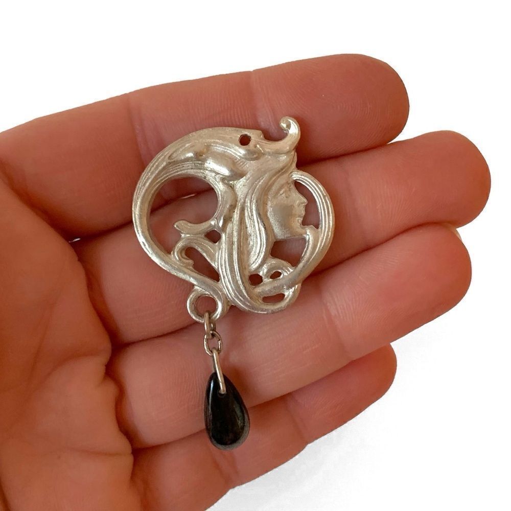 Silver Art Nouveau Lady Fairy Pendant - Picture 2 of 4